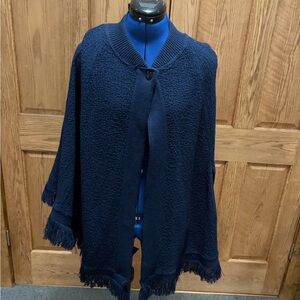 Anthony Richards Dark Blue Women's Poncho with Fringe